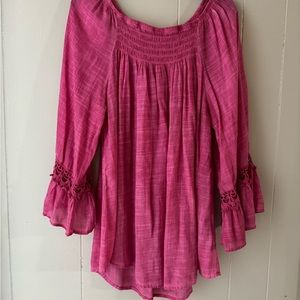 Cool thin pink flowing lacy blouse